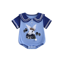 (12-18 Months, Blue) Baby Mädchen Oster-Strampler Kurzarm Matrosenkragen Hasenstickerei Body Neugeborenen-Outfit
