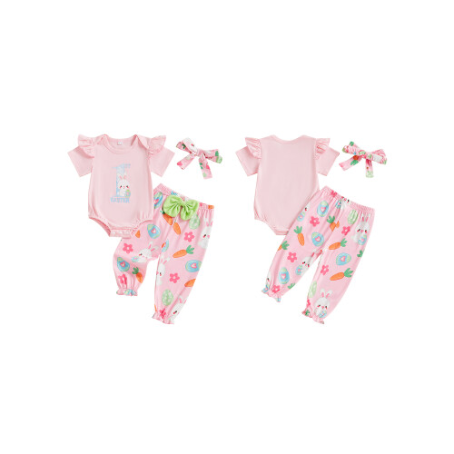 (6-12 Months, Pink) Completo pasquale bambina: 3 pezzi. 1