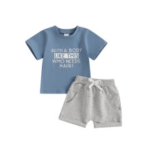 (3-6M, GRAY) Sada kraťasů pro miminka, tričko s krátkým rukávem, elastický pas, letní dvoudílný outfit