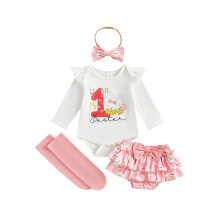 (3-6 Months, Pink) Conjunto de Páscoa para Bebê Menina: Macacão, Shorts, Faixa e Meias (4 peças)