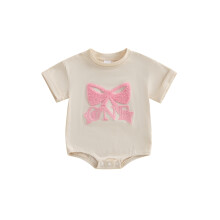 (3-6 Months, Pink) Süßer Sommer-Strampler für Babys und Mädchen, Kurzarm, Rundhalsausschnitt, Schleifenstickerei
