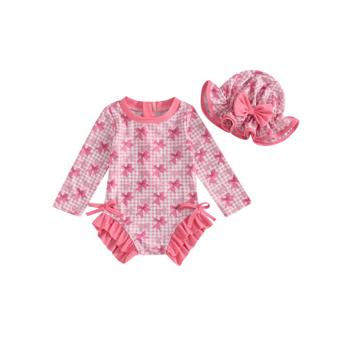 (12-18 Months, Pink) Βρεφικό rash guard καρό σχέδιο