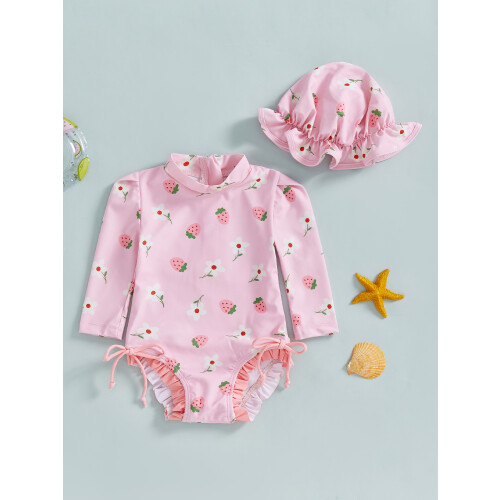 (18-24 Months, Pink) Μαγιό Rash Guard και καπέλο 2