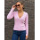 (L, Pink) Women Long Sleeve Sweaters Solid Color V Neck Cable Knit Slim Fit Stretchy Pullover 5