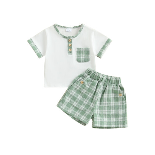 (6-12 Months, Green) Καλοκαιρινή στολή για με κουμπιά.