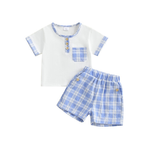(6-12 Months, Blue) Καλοκαιρινή στολή για με κουμπιά.