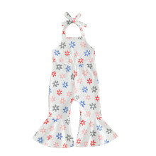 (12-18 Months, White) Tuta intera estiva per bambina con stampa floreale, senza maniche, scollo all'americana e pantaloni a zampa.