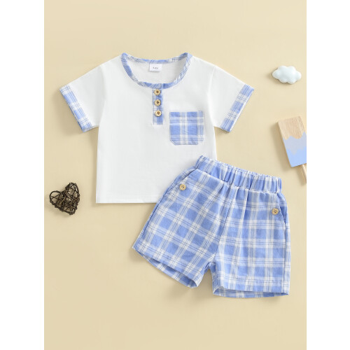 (3-6 Months, Blue) Καλοκαιρινή στολή για με κουμπιά. 2