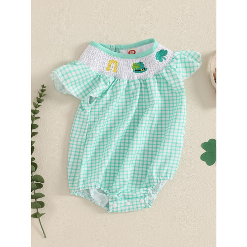 (3-6 Months, Green) Βρεφική φόρμα ανοιξιάτικη κέντημα τριφυλλιού 2