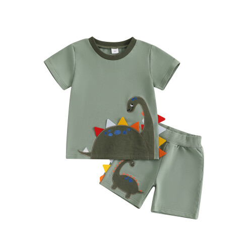 (5-6 Years, Army Green) Καλοκαιρινά ρούχα νήπια απλικέ δεινόσαυρο.
