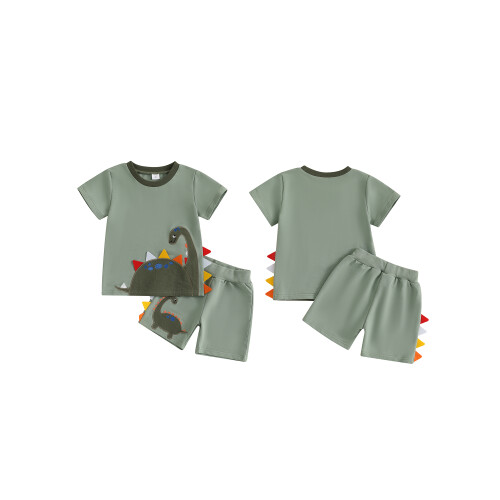 (5-6 Years, Army Green) Καλοκαιρινά ρούχα νήπια απλικέ δεινόσαυρο. 1