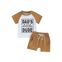 (18-24 Months, Brown) Conjuntos de verano para niños: camisetas de manga corta con letras y pantalones cortos con cordón.