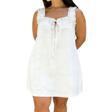 (XXL, Ivory) Women's Plus Size Dress Elegant Solid Color Sleeveless Square Neck Mini Dress for Daily Event Wear