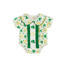 (6-12 Months, Army Green) Dívčí irské oblečení s krátkým rukávem, límcem do panenky, trojlístkovým potiskem, letní jaro