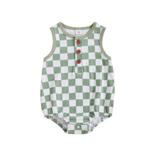 (0-3 Months, Green) Tutina estiva casual senza maniche con stampa a scacchi per neonati e bambini piccoli.