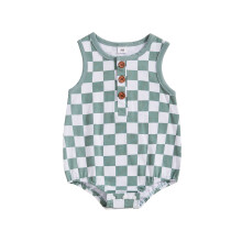 (3-6 Months, Blue) Tutina estiva casual senza maniche con stampa a scacchi per neonati e bambini piccoli.