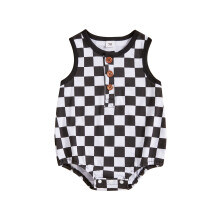(0-3 Months, Black) Tutina estiva casual senza maniche con stampa a scacchi per neonati e bambini piccoli.