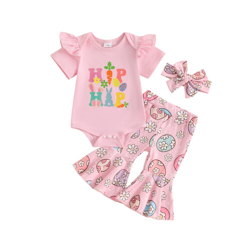 (6-12 Months, Pink) Conjunto de verão a Páscoa.
