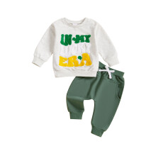 (18-24 Months, Gray) Babyjongensset: sweatshirt met lange mouwen, ronde hals, geborduurde letters en joggingbroek met elastische taille