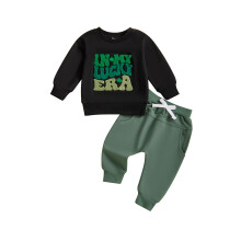 (2-3 Years, Black) Babyjongensset: sweatshirt met lange mouwen, ronde hals, geborduurde letters en joggingbroek met elastische taille