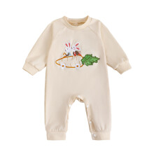 (12-18 Months, Apricot) Body de moletom infantil masculino com bordado, mangas longas, ideal para a Páscoa/Primavera.