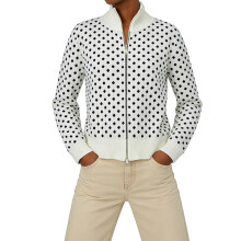 (M, White) Women's Knit Hoodies Dot Print Long Sleeve High Neck Sweater Jacket for Fall Winter
