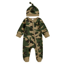 (0-3 Months, Green) Tutina intera mimetica per neonati maschi, girocollo, maniche lunghe, con cappellino