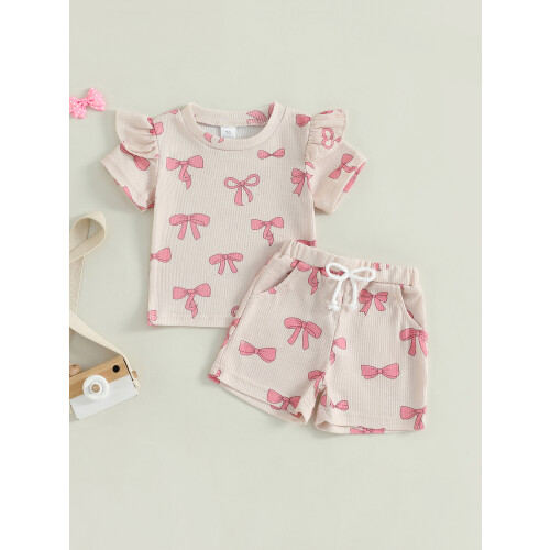 (18-24 Months, Beige) Σετ ρούχων για και φιόγκο. 2