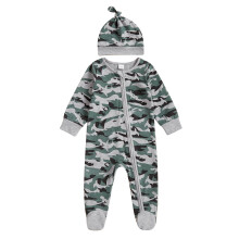 (0-3 Months, Gray) Tutina intera mimetica per neonati maschi, girocollo, maniche lunghe, con cappellino