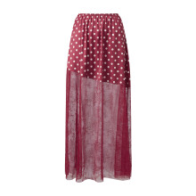 (M, Red) Women Midi Skirt, Vintage Elastic Waist Dots Print Lace Patchwork Summer Skirt Streetwear for Casual Daily