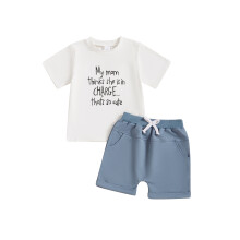 (3-4 Years, White) Conjunto de verão infantil: camiseta com estampa de letras e shorts com elástico (2 peças)