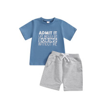 (4-5 Years, Blue) Conjunto de verão para meninos: camiseta de manga curta com estampa e shorts com elástico (2 peças)