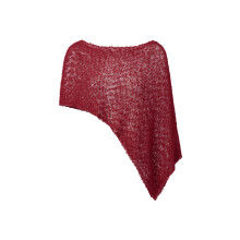 (S, Burgundy) Women Knitted Poncho Loose See Through Boat Neck Off Shoulder Asymmetrical Crop Coverup Tops