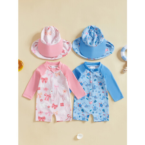 (6-12 Months, Pink) Σετ μαγιό 2 στρογγυλή λαιμόκοψη. 2