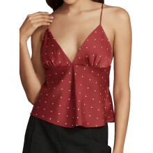 (S, Claret) Women Camisole, Sleeveless Tops V-neck Backless Dots Print Summer Vest for Party Club