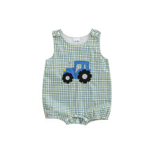 (12-18 Months, Yellow) Tutina estiva a quadri per neonati, senza maniche, girocollo, con toppa a trattore, casual, canotta.