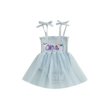 (12-18 Months, Purple) Tutina estiva senza maniche per bambina, con laccetti e ricamo a lettere, ideale per un anno di età.