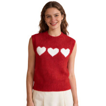 (M, Red) Women's Valentine's Day Sweater Vest Sleeveless Round Neck Heart Print Knit Tank Tops