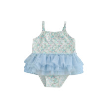 (6-12 Months, Blue) Vauvan tyttövauvan merenneito uimapuku kiiltävä hihaton uimapuku vauvan uima-asu tutu-hameella