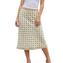 (M, Light Yellow) Womens Midi Skirt Casual Ruffled Trim Stylish Dot Print Mid Rise Skirt for Daily Life Club Party and More