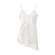 (M, White) Women's Lace Trim Camisoles Spaghetti Strap Stylish Irregular Hem Tank Tops for Summer