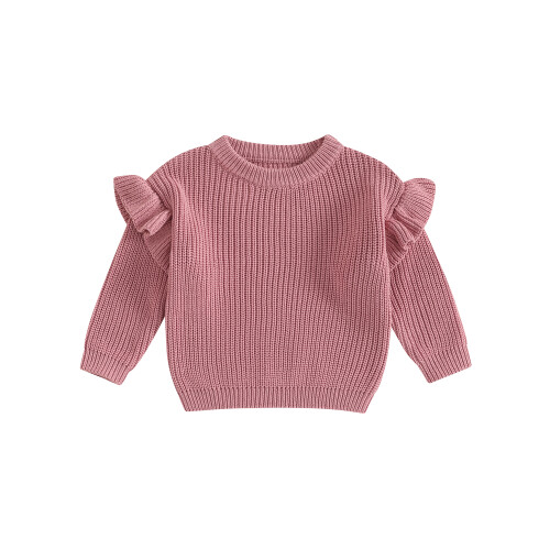 (9-12 Months, Dark Pink) Kleinkind Mädchen Frühlingsstrickpullover Langarm Rundhals Einfarbig Pullover Strickwaren