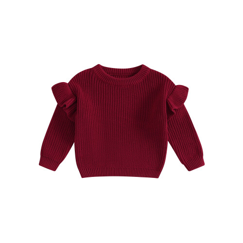 (2-3 Years, Wine Red) Kleinkind Mädchen Frühlingsstrickpullover Langarm Rundhals Einfarbig Pullover Strickwaren
