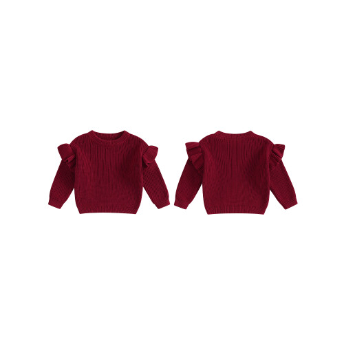 (2-3 Years, Wine Red) Kleinkind Mädchen Frühlingsstrickpullover Langarm Rundhals Einfarbig Pullover Strickwaren 1