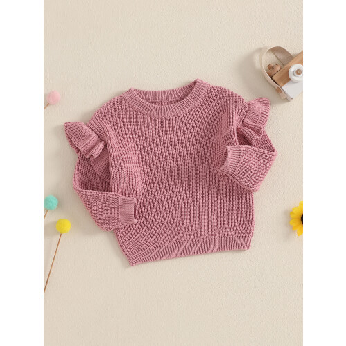 (18-24 Months, Dark Pink) Kleinkind Mädchen Frühlingsstrickpullover Langarm Rundhals Einfarbig Pullover Strickwaren 2