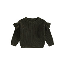 (3-6 Months, Army Green) Dívčí jarní pletený svetr s dlouhým rukávem a výstřihem do O, jednobarevný svetr s pletenými vzory