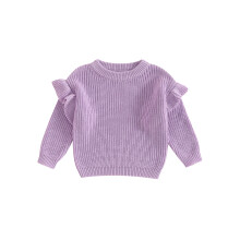 (9-12 Months, Purple) Maglione primaverile da bambina, maniche lunghe, scollo a O, tinta unita, maglione in maglia