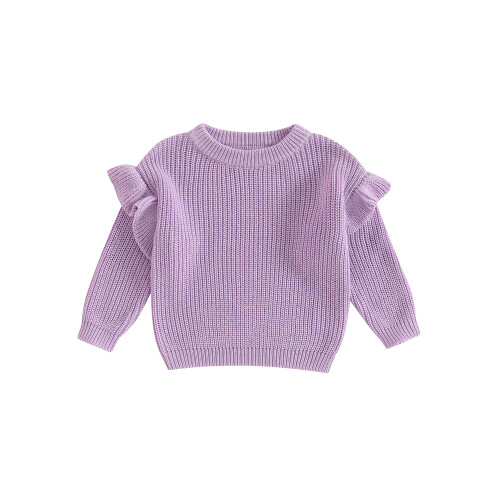 (9-12 Months, Purple) Kleinkind Mädchen Frühlingsstrickpullover Langarm Rundhals Einfarbig Pullover Strickwaren