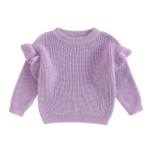 (4-5 Years, Purple) Maglione da bambina in maglia con volant, maniche lunghe, scollo rotondo, tinta unita, pullover per bambini