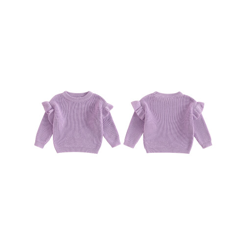 (3-6 Months, Purple) Kleinkind Mädchen Frühlingsstrickpullover Langarm Rundhals Einfarbig Pullover Strickwaren 1